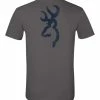 Browning Buckmark Cotton T-Shirt For Hunting/Camping/Hiking, Charcoal/Blue