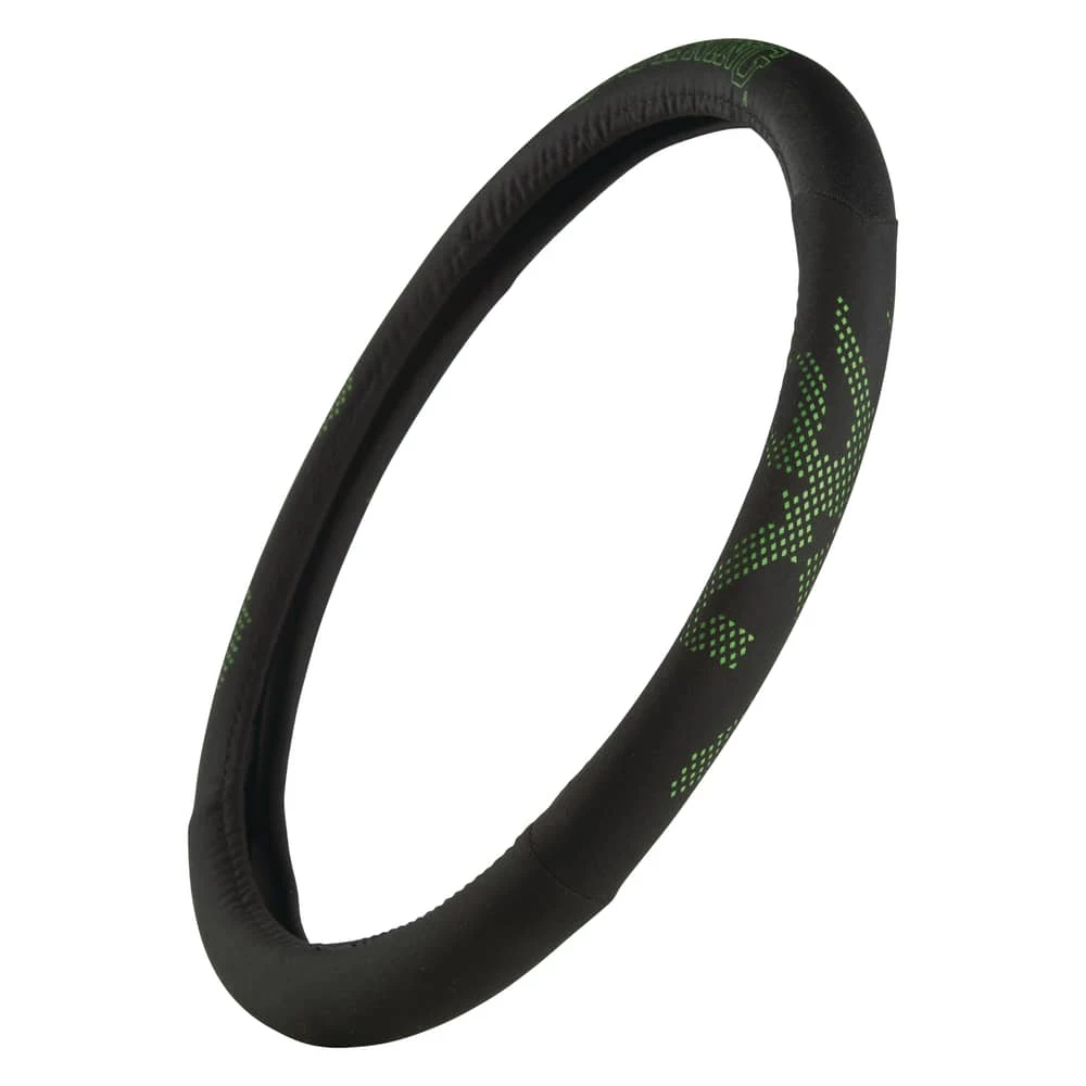 Browning Buckmark Branding Future Steering Wheel Cover, Black With Green Embroidered Grips 1 Browning Buckmark Branding Future Steering Wheel Cover, Black With Green Embroidered Grips