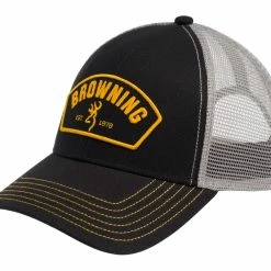 Browning DePuty Hunting Mesh Back Baseball CaP With Adjustable Closure, Black/Gold/Grey