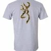 Browning Buckmark Cotton T-Shirt For Hunting/CamPing/Hiking, Grey/Realtree Edge Camo