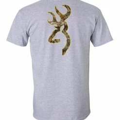 Browning Buckmark Cotton T-Shirt For Hunting/CamPing/Hiking, Grey/Realtree Edge Camo